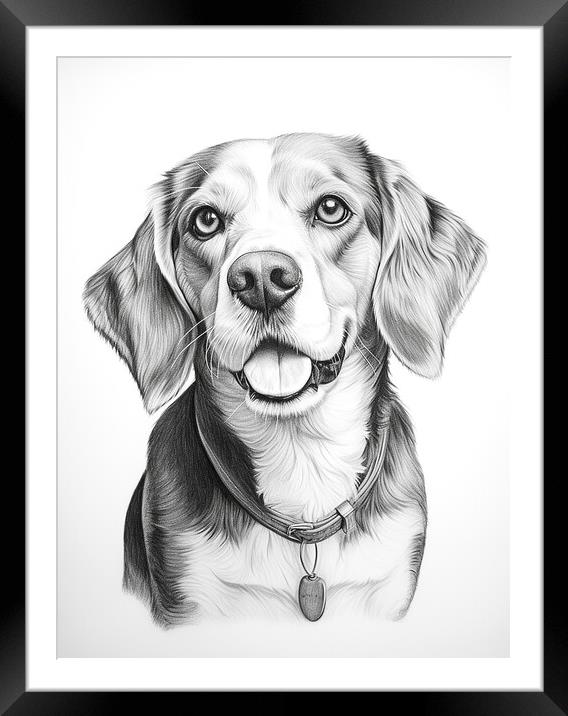 Beagle Pencil Drawing Framed Mounted Print by K9 Art