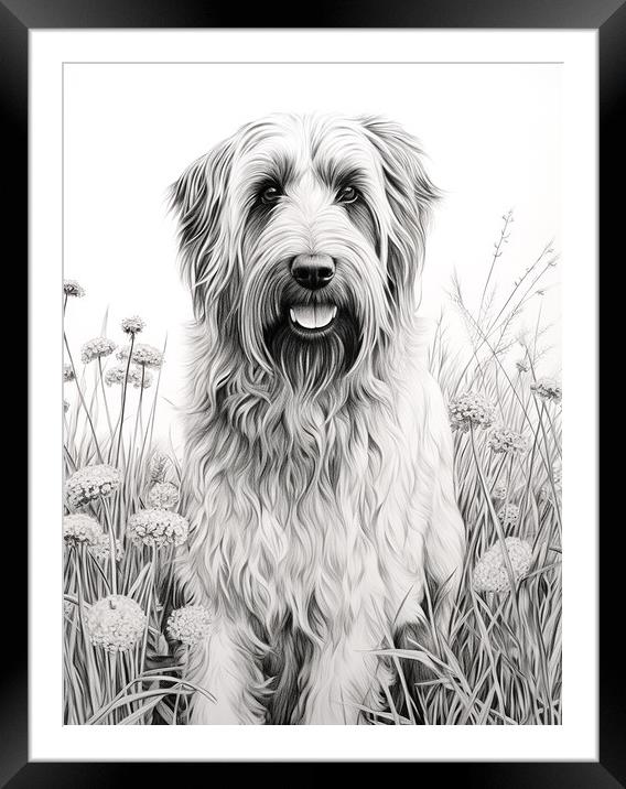 Briard Pencil Drawing Framed Mounted Print by K9 Art