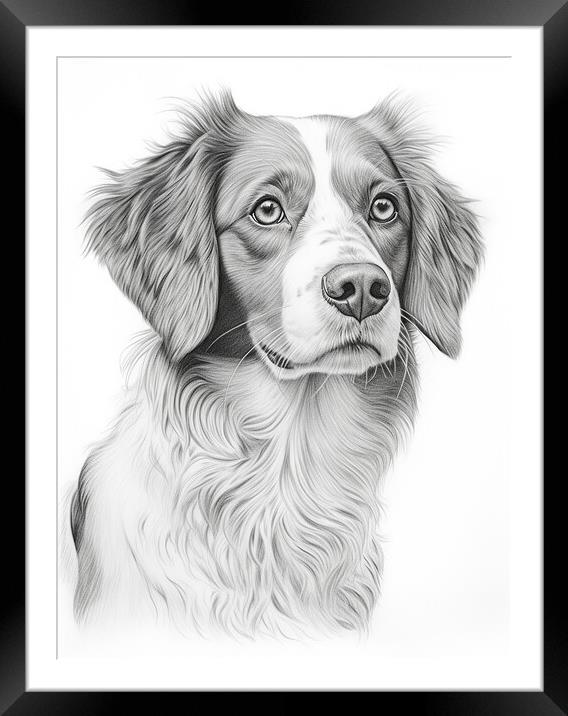 Brittany Pencil Drawing Framed Mounted Print by K9 Art