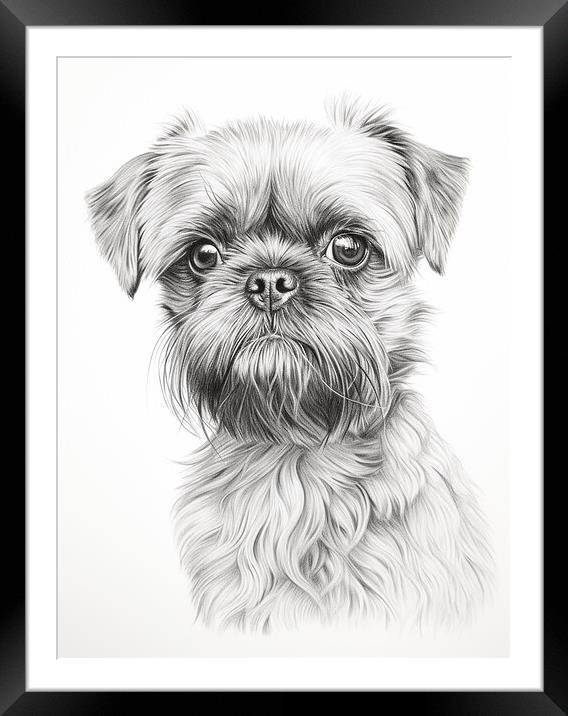 Brussels Griffon Pencil Drawing Framed Mounted Print by K9 Art