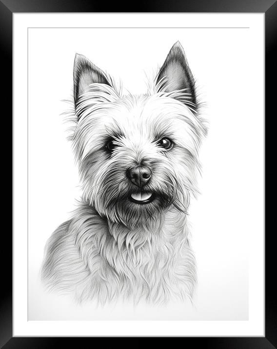 Cairn Terrier Pencil Drawing Framed Mounted Print by K9 Art