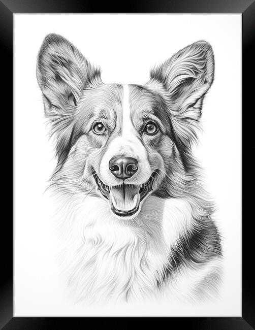 Cardigan Welsh Corgi Pencil Drawing Framed Print by K9 Art