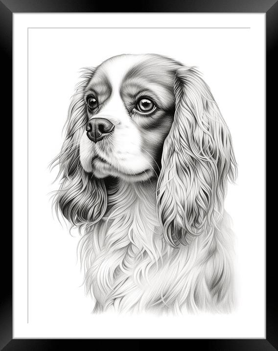 Cavalier King Charles Spaniel Pencil Drawing Framed Mounted Print by K9 Art