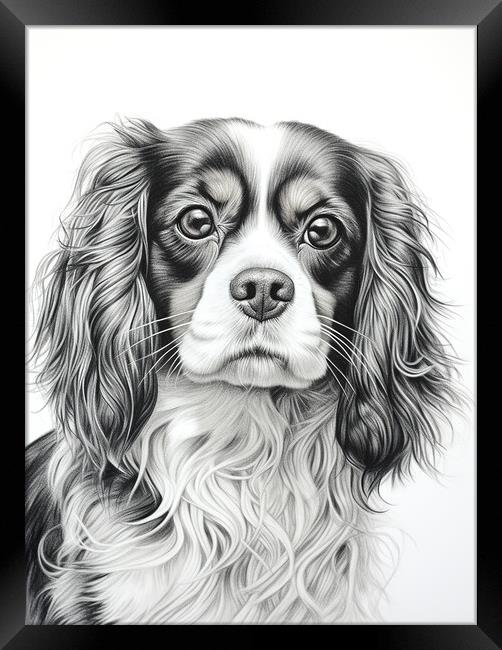 Cavalier King Charles Spaniel Pencil Drawing Framed Print by K9 Art