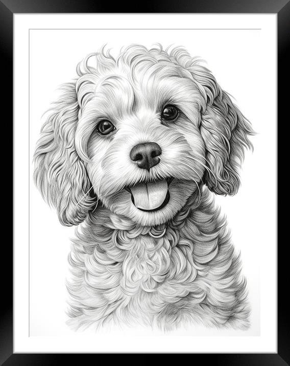 Cavapoo Pencil Drawing Framed Mounted Print by K9 Art