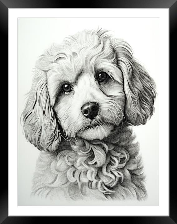 Cavapoo Pencil Drawing Framed Mounted Print by K9 Art