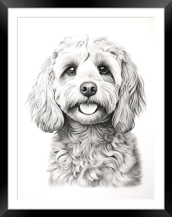 Cockapoo Pencil Drawing Framed Mounted Print by K9 Art