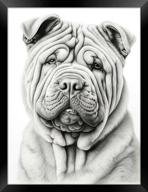 Chinese Shar Pei Pencil Drawing Framed Print by K9 Art
