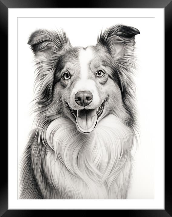 Collie Pencil Drawing Framed Mounted Print by K9 Art