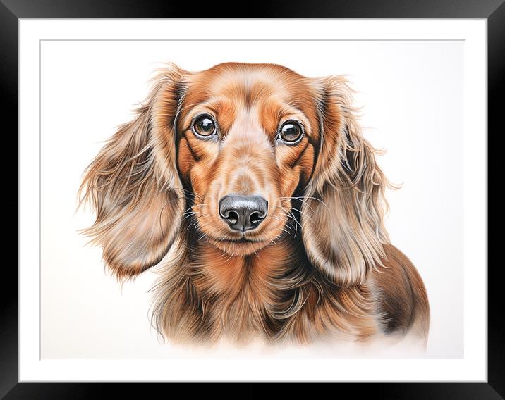 Dachshund Pencil Drawing Framed Mounted Print by K9 Art