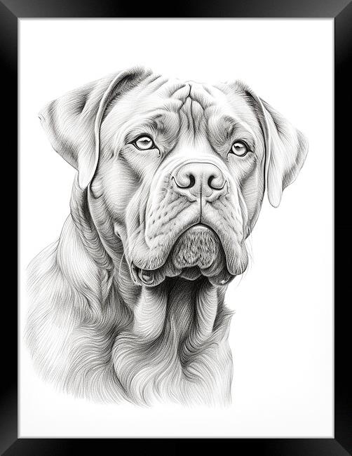 Dogue de Bordeaux Pencil Drawing Framed Print by K9 Art