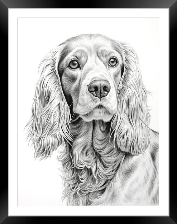 English Cocker Spaniel Pencil Drawing Framed Mounted Print by K9 Art