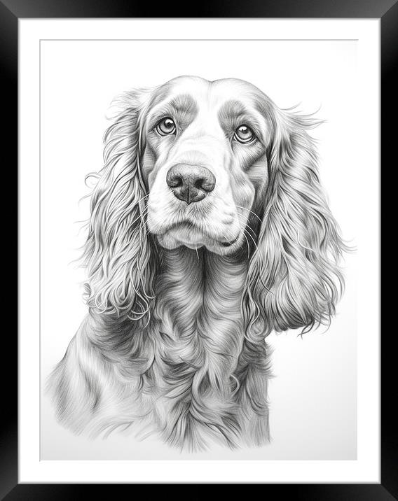 English Cocker Spaniel Pencil Drawing Framed Mounted Print by K9 Art