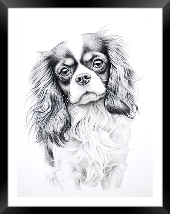 English Toy Spaniel Pencil Drawing Framed Mounted Print by K9 Art