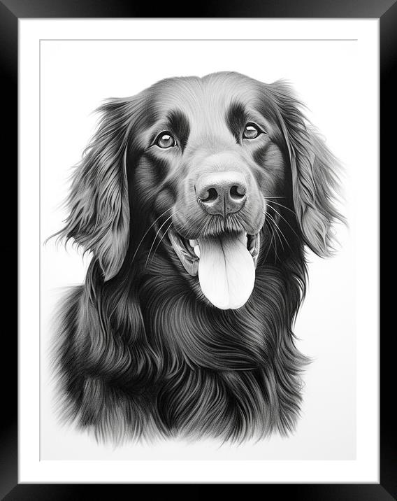 Flat Coated Retriever Pencil Drawing Framed Mounted Print by K9 Art