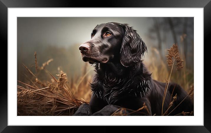 Flat Coated Retriever Framed Mounted Print by K9 Art