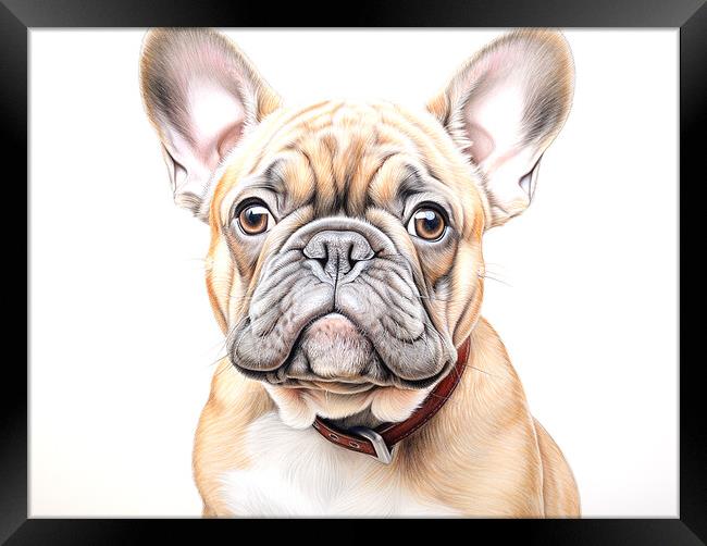 French Bulldog Pencil Drawing Framed Print by K9 Art