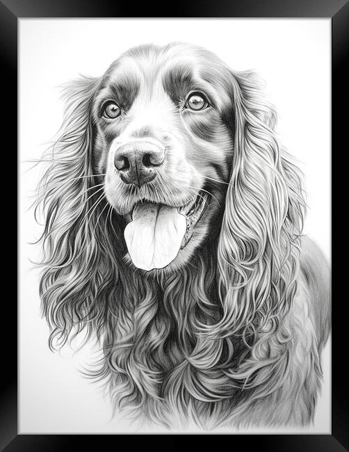 French Spaniel Pencil Drawing Framed Print by K9 Art