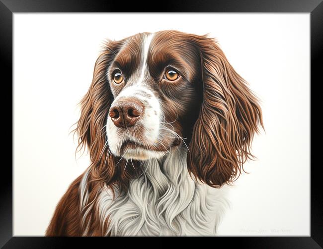 French Spaniel Pencil Drawing Framed Print by K9 Art