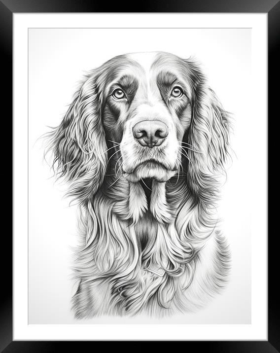 German Long Haired Pointer Pencil Drawing Framed Mounted Print by K9 Art