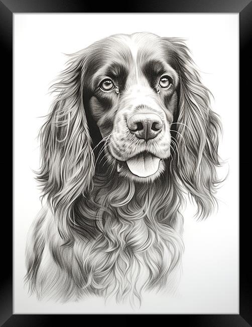 German Long Haired Pointer Pencil Drawing Framed Print by K9 Art