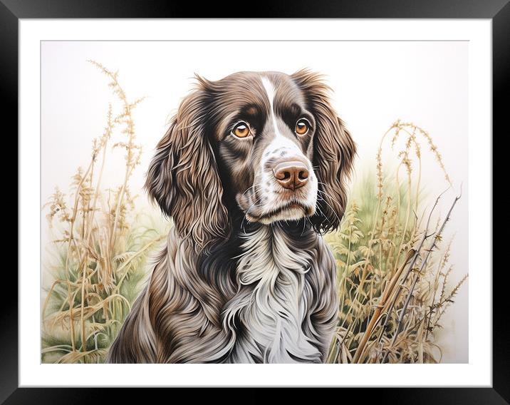 German Long Haired Pointer Pencil Drawing Framed Mounted Print by K9 Art