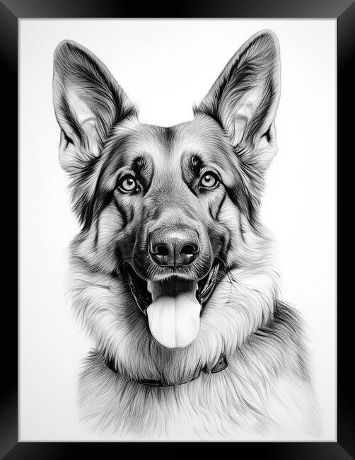 German Shepherd Dog Pencil Drawing Framed Print by K9 Art