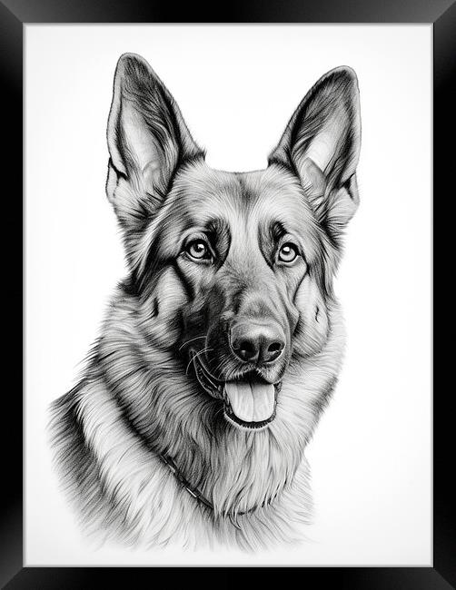 German Shepherd Dog Pencil Drawing Framed Print by K9 Art