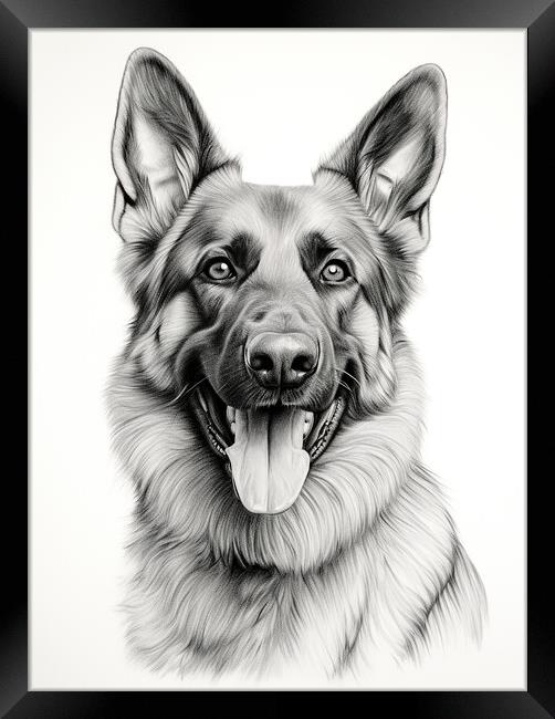 German Shepherd Dog Pencil Drawing Framed Print by K9 Art