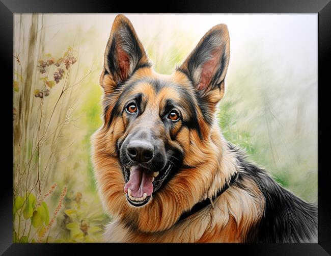 German Shepherd Dog Pencil Drawing Framed Print by K9 Art