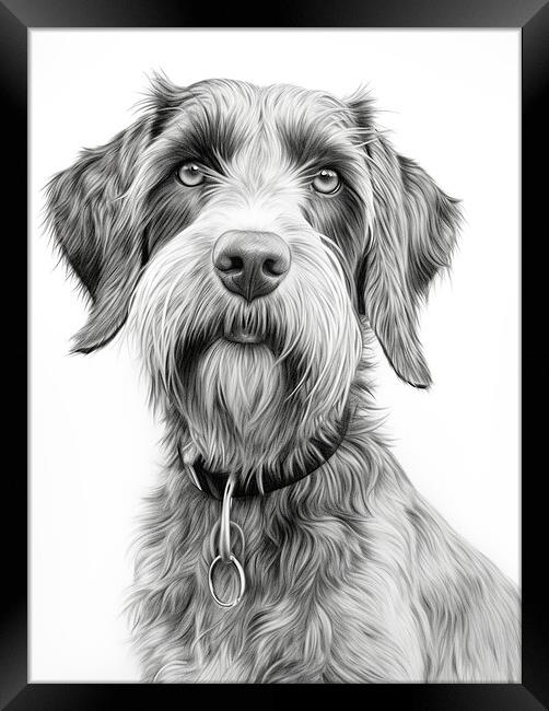 German Wirehaired Pointer Pencil Drawing Framed Print by K9 Art