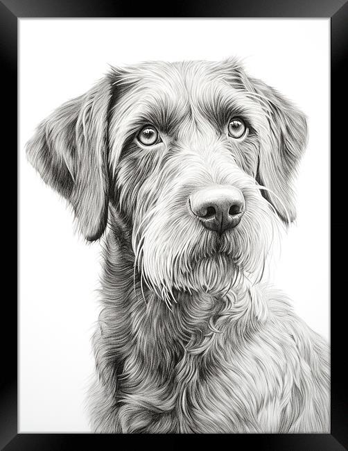 German Wirehaired Pointer Pencil Drawing Framed Print by K9 Art