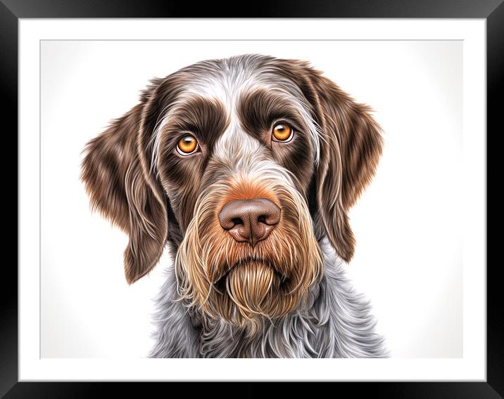 German Wirehaired Pointer Pencil Drawing Framed Mounted Print by K9 Art