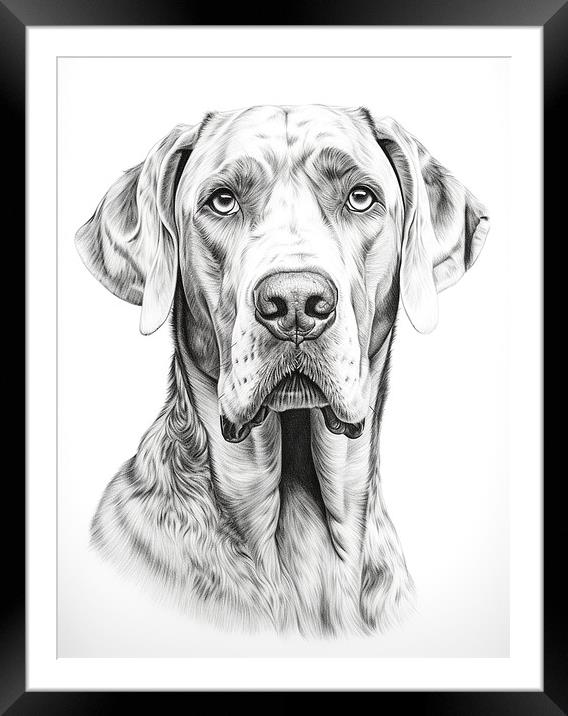 Great Dane Pencil Drawing Framed Mounted Print by K9 Art