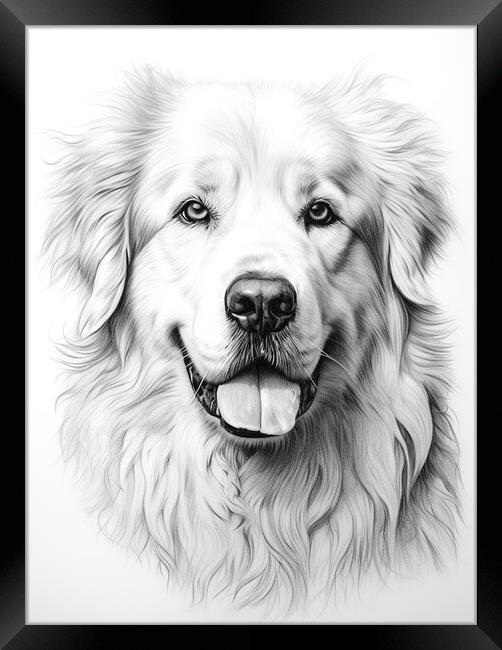 Great Pyrenees Pencil Drawing Framed Print by K9 Art