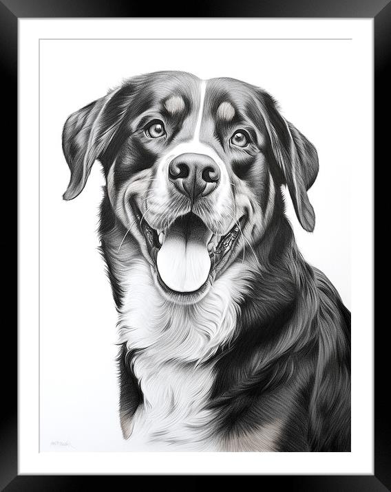 Greater Swiss Mountain Dog Pencil Drawing Framed Mounted Print by K9 Art