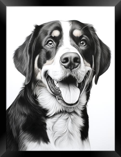 Greater Swiss Mountain Dog Pencil Drawing Framed Print by K9 Art