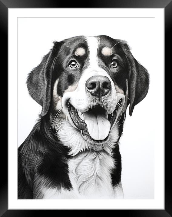 Greater Swiss Mountain Dog Pencil Drawing Framed Mounted Print by K9 Art
