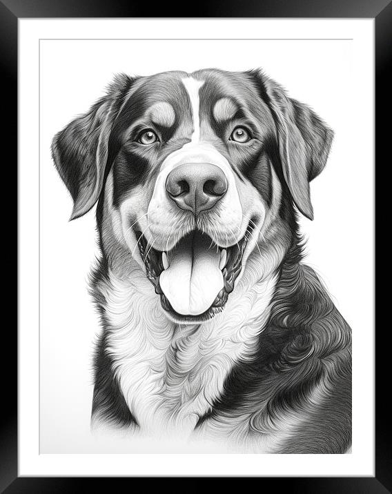 Greater Swiss Mountain Dog Pencil Drawing Framed Mounted Print by K9 Art