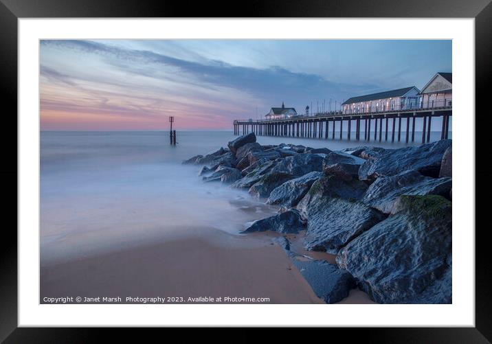 Southwold Pier Morning Blue Hour Framed Mounted Print by Janet Marsh  Photography