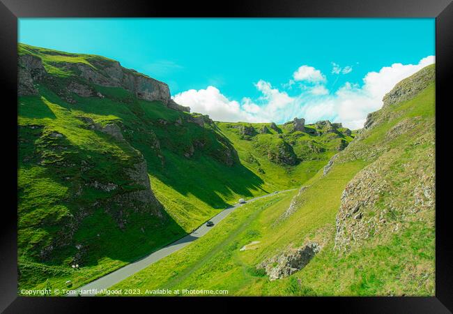 A close up of a lush green hillside with Winnats Pass in the background Framed Print by Tom Hartfil-Allgood