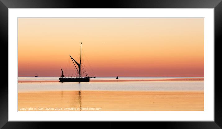 Barge in calm waters Framed Mounted Print by Alan Payton