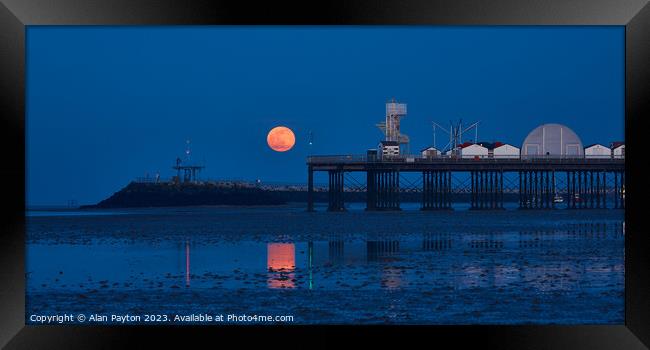 Red moonrise at Herne Bay pier Framed Print by Alan Payton