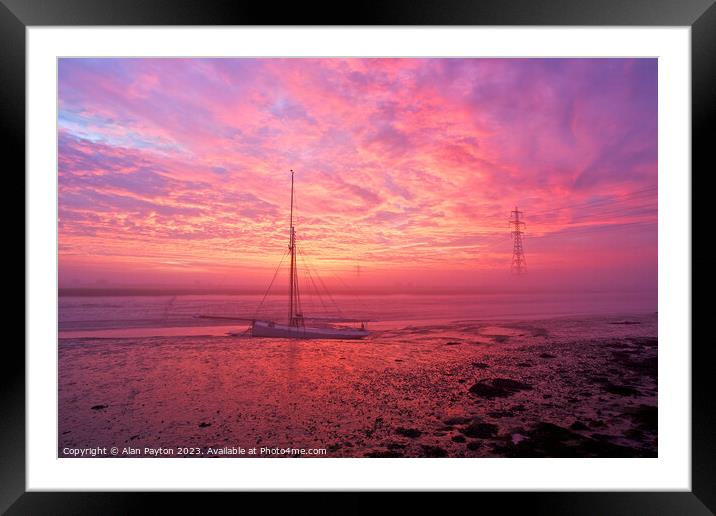 Red Sky over Oyster Yawl F76 Gamecock Framed Mounted Print by Alan Payton