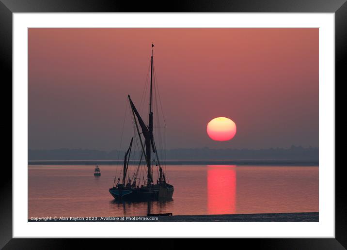 Thames sailing barge at red sunrise Framed Mounted Print by Alan Payton