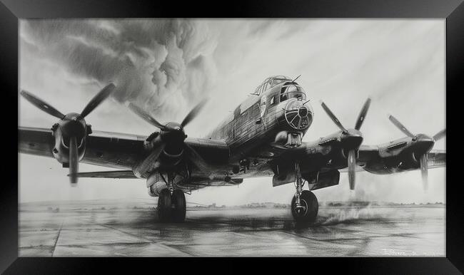 Lancaster Bomber In Charcoal Framed Print by Airborne Images