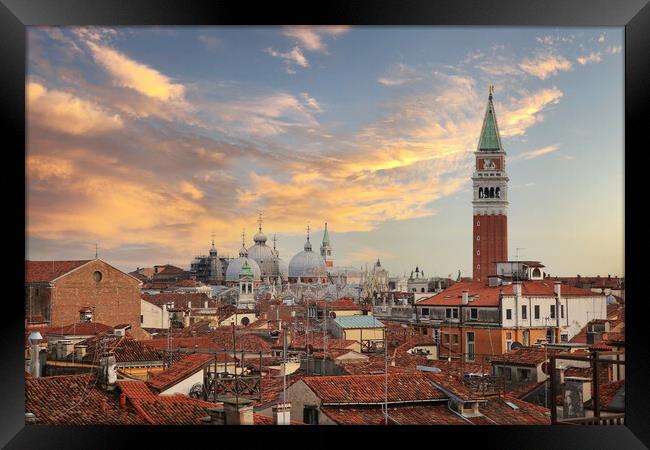 Venice panoramic aerial view with red roofs, Veneto, Italy. Framed Print by Olga Peddi