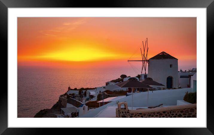 Sunset over romantic Santorini - Image Framed Mounted Print by Olga Peddi
