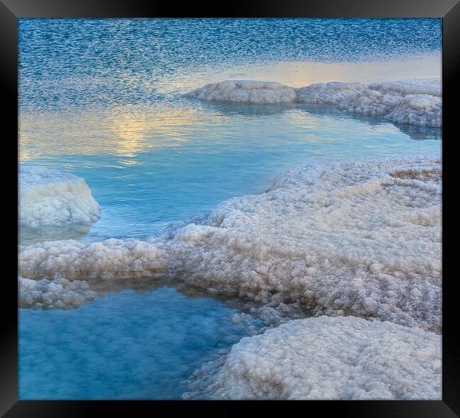 Salt deposits, typical landscape of the Dead Sea. Framed Print by Olga Peddi
