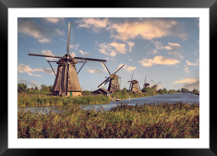 Windmill in Kinderdijk, Holland Framed Mounted Print by Olga Peddi